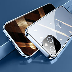 Funda Bumper Lujo Marco de Aluminio Espejo 360 Grados Carcasa M05 para Apple iPhone 15 Azul