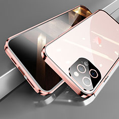 Funda Bumper Lujo Marco de Aluminio Espejo 360 Grados Carcasa M05 para Apple iPhone 15 Pro Oro Rosa