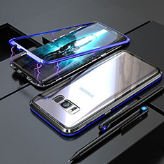 Funda Bumper Lujo Marco de Aluminio Espejo 360 Grados Carcasa M05 para Samsung Galaxy S8 Azul