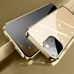 Funda Bumper Lujo Marco de Aluminio Espejo 360 Grados Carcasa M06 para Apple iPhone 13 Mini Oro
