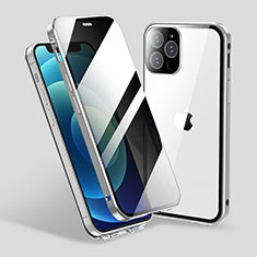 Funda Bumper Lujo Marco de Aluminio Espejo 360 Grados Carcasa M06 para Apple iPhone 13 Pro Plata