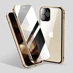 Funda Bumper Lujo Marco de Aluminio Espejo 360 Grados Carcasa M06 para Apple iPhone 14 Pro Oro
