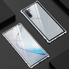 Funda Bumper Lujo Marco de Aluminio Espejo 360 Grados Carcasa M06 para Samsung Galaxy Note 10 5G Plata