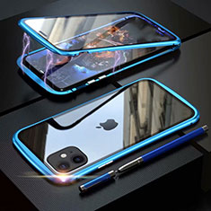 Funda Bumper Lujo Marco de Aluminio Espejo 360 Grados Carcasa M07 para Apple iPhone 11 Azul Cielo