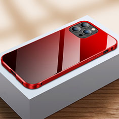Funda Bumper Lujo Marco de Aluminio Espejo 360 Grados Carcasa M07 para Apple iPhone 14 Pro Rojo y Negro