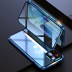 Funda Bumper Lujo Marco de Aluminio Espejo 360 Grados Carcasa M08 para Apple iPhone 13 Azul