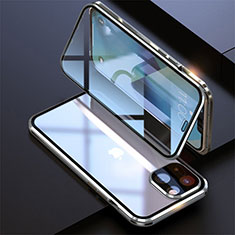 Funda Bumper Lujo Marco de Aluminio Espejo 360 Grados Carcasa M08 para Apple iPhone 13 Mini Plata