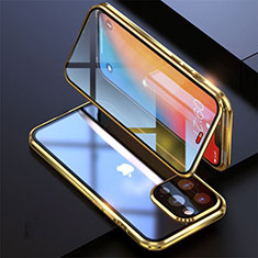 Funda Bumper Lujo Marco de Aluminio Espejo 360 Grados Carcasa M08 para Apple iPhone 13 Pro Max Oro