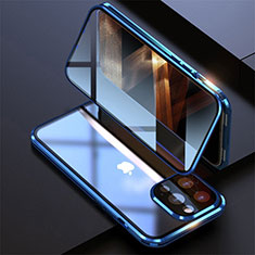 Funda Bumper Lujo Marco de Aluminio Espejo 360 Grados Carcasa M08 para Apple iPhone 14 Pro Max Azul