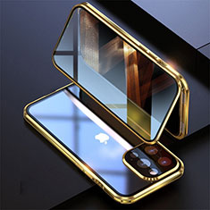 Funda Bumper Lujo Marco de Aluminio Espejo 360 Grados Carcasa M08 para Apple iPhone 14 Pro Max Oro