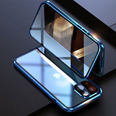 Funda Bumper Lujo Marco de Aluminio Espejo 360 Grados Carcasa M08 para Apple iPhone 15 Azul