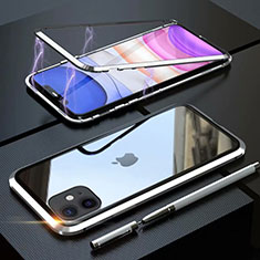 Funda Bumper Lujo Marco de Aluminio Espejo 360 Grados Carcasa M09 para Apple iPhone 11 Plata