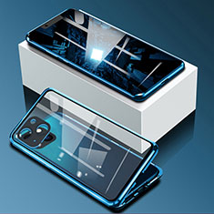 Funda Bumper Lujo Marco de Aluminio Espejo 360 Grados Carcasa M09 para Apple iPhone 13 Mini Azul