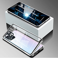 Funda Bumper Lujo Marco de Aluminio Espejo 360 Grados Carcasa M09 para Apple iPhone 13 Mini Plata
