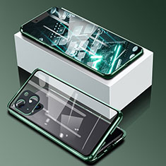Funda Bumper Lujo Marco de Aluminio Espejo 360 Grados Carcasa M09 para Apple iPhone 13 Mini Verde
