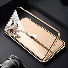 Funda Bumper Lujo Marco de Aluminio Espejo 360 Grados Carcasa M09 para Apple iPhone 13 Pro Max Oro