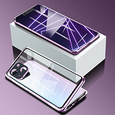 Funda Bumper Lujo Marco de Aluminio Espejo 360 Grados Carcasa M09 para Apple iPhone 14 Morado