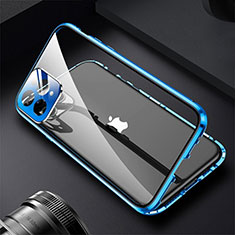 Funda Bumper Lujo Marco de Aluminio Espejo 360 Grados Carcasa M09 para Apple iPhone 14 Pro Azul