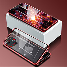 Funda Bumper Lujo Marco de Aluminio Espejo 360 Grados Carcasa M09 para Apple iPhone 14 Rojo