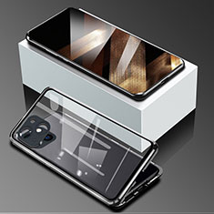 Funda Bumper Lujo Marco de Aluminio Espejo 360 Grados Carcasa M09 para Apple iPhone 15 Negro