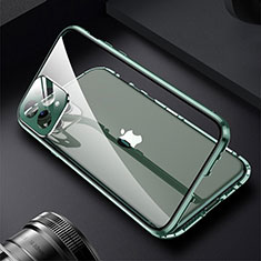 Funda Bumper Lujo Marco de Aluminio Espejo 360 Grados Carcasa M09 para Apple iPhone 15 Pro Verde