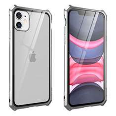 Funda Bumper Lujo Marco de Aluminio Espejo 360 Grados Carcasa M10 para Apple iPhone 11 Plata
