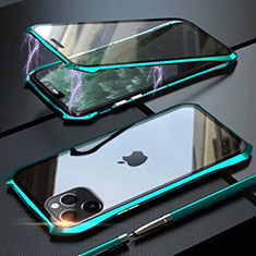 Funda Bumper Lujo Marco de Aluminio Espejo 360 Grados Carcasa M10 para Apple iPhone 11 Pro Max Cian