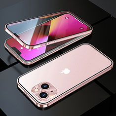 Funda Bumper Lujo Marco de Aluminio Espejo 360 Grados Carcasa M10 para Apple iPhone 13 Oro Rosa