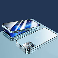 Funda Bumper Lujo Marco de Aluminio Espejo 360 Grados Carcasa M10 para Apple iPhone 13 Pro Azul