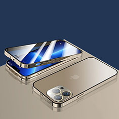Funda Bumper Lujo Marco de Aluminio Espejo 360 Grados Carcasa M10 para Apple iPhone 13 Pro Oro