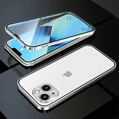 Funda Bumper Lujo Marco de Aluminio Espejo 360 Grados Carcasa M10 para Apple iPhone 14 Plus Plata