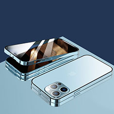 Funda Bumper Lujo Marco de Aluminio Espejo 360 Grados Carcasa M10 para Apple iPhone 14 Pro Max Azul