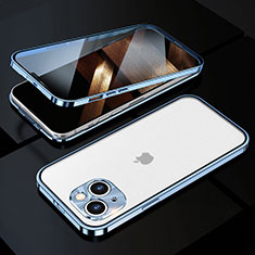 Funda Bumper Lujo Marco de Aluminio Espejo 360 Grados Carcasa M10 para Apple iPhone 15 Azul