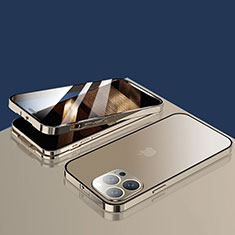 Funda Bumper Lujo Marco de Aluminio Espejo 360 Grados Carcasa M10 para Apple iPhone 15 Pro Max Oro