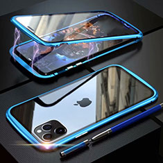 Funda Bumper Lujo Marco de Aluminio Espejo 360 Grados Carcasa M11 para Apple iPhone 11 Pro Max Azul Cielo
