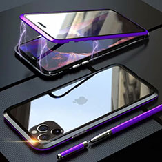 Funda Bumper Lujo Marco de Aluminio Espejo 360 Grados Carcasa M12 para Apple iPhone 11 Pro Max Morado