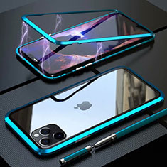 Funda Bumper Lujo Marco de Aluminio Espejo 360 Grados Carcasa M14 para Apple iPhone 11 Pro Cian