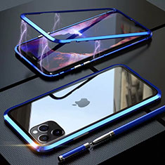 Funda Bumper Lujo Marco de Aluminio Espejo 360 Grados Carcasa M14 para Apple iPhone 11 Pro Max Azul Cielo