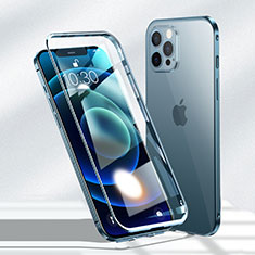 Funda Bumper Lujo Marco de Aluminio Espejo 360 Grados Carcasa N01 para Apple iPhone 12 Pro Azul