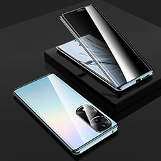 Funda Bumper Lujo Marco de Aluminio Espejo 360 Grados Carcasa P01 para Huawei Honor 70 Pro 5G Azul