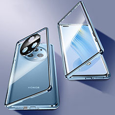 Funda Bumper Lujo Marco de Aluminio Espejo 360 Grados Carcasa P01 para Huawei Honor Magic5 Pro 5G Azul