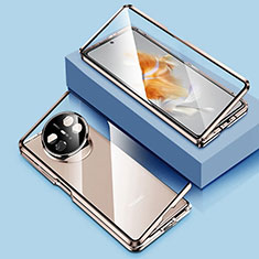 Funda Bumper Lujo Marco de Aluminio Espejo 360 Grados Carcasa P01 para Huawei Mate X3 Oro