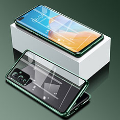 Funda Bumper Lujo Marco de Aluminio Espejo 360 Grados Carcasa P01 para OnePlus 9 5G Verde