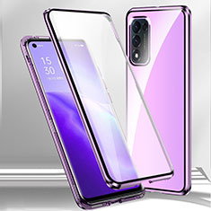 Funda Bumper Lujo Marco de Aluminio Espejo 360 Grados Carcasa P01 para Oppo A55S 5G Morado