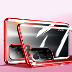 Funda Bumper Lujo Marco de Aluminio Espejo 360 Grados Carcasa P01 para Oppo A74 5G Rojo