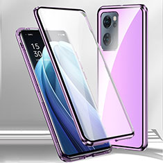 Funda Bumper Lujo Marco de Aluminio Espejo 360 Grados Carcasa P01 para Oppo A77 5G Morado