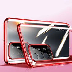 Funda Bumper Lujo Marco de Aluminio Espejo 360 Grados Carcasa P01 para Oppo F19 Pro+ Plus 5G Rojo