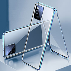 Funda Bumper Lujo Marco de Aluminio Espejo 360 Grados Carcasa P01 para Oppo Find X3 5G Azul