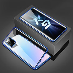 Funda Bumper Lujo Marco de Aluminio Espejo 360 Grados Carcasa P01 para Oppo K9 5G Azul