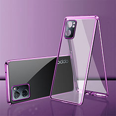 Funda Bumper Lujo Marco de Aluminio Espejo 360 Grados Carcasa P01 para Oppo Reno7 SE 5G Morado